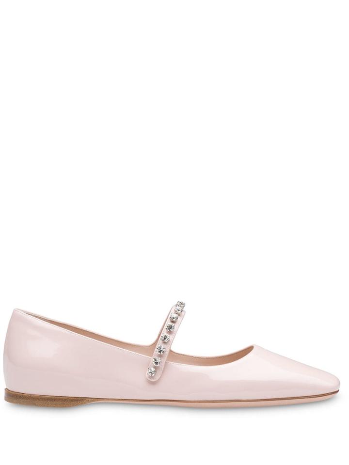 Miu Miu Mary Jane Embellished Ballerina Shoes - F0loz Gem