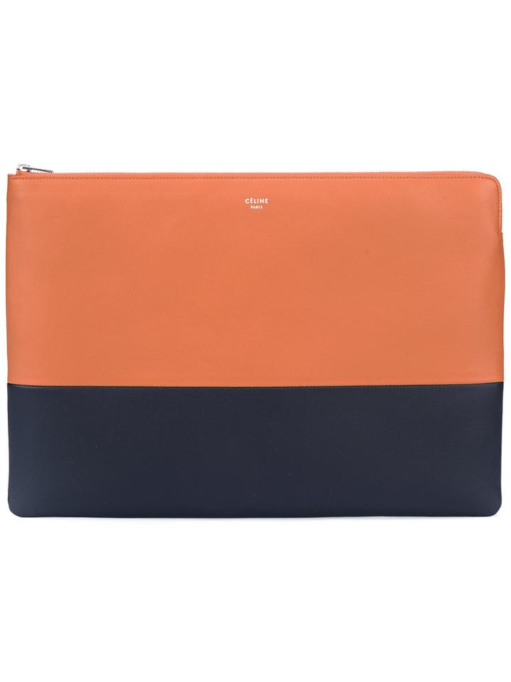 Céline Contrast Clutch Bag, Women's, Yellow/orange, Calf Leather/lamb Skin/viscose