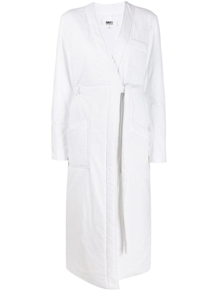 Mm6 Maison Margiela Tie Front Long Coat - White