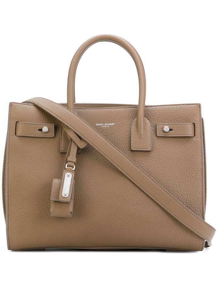 Saint Laurent Sac De Jour Pebbled Tote - Brown