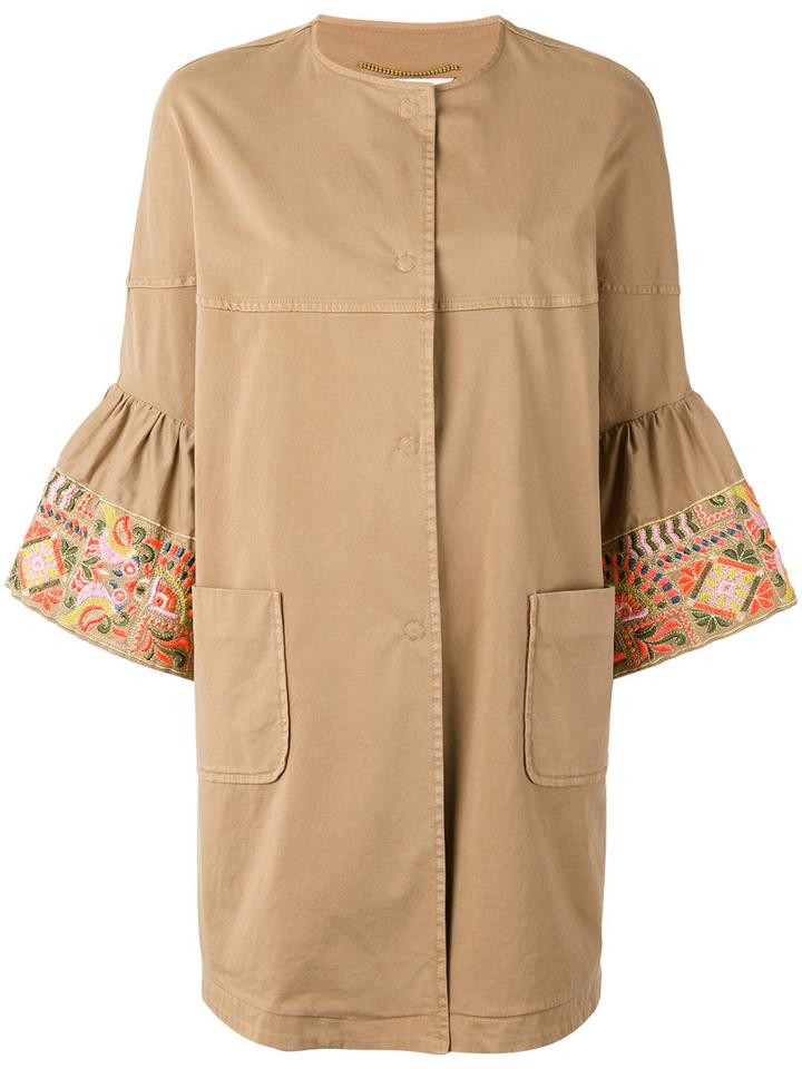 Bazar Deluxe Cropped Sleeves Coat, Women's, Size: 42, Brown, Cotton/spandex/elastane