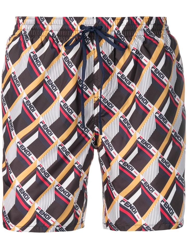 Fendi Colour-block Logo Swim Shorts - Black