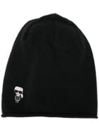 Karl Lagerfeld Ikonik Embroidered Patch Beanie - Black