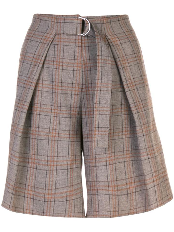 Tibi James Check Pleated Shorts - Brown