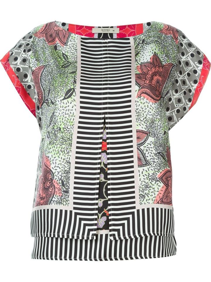 Etro Twill Leaf Flower Print Top