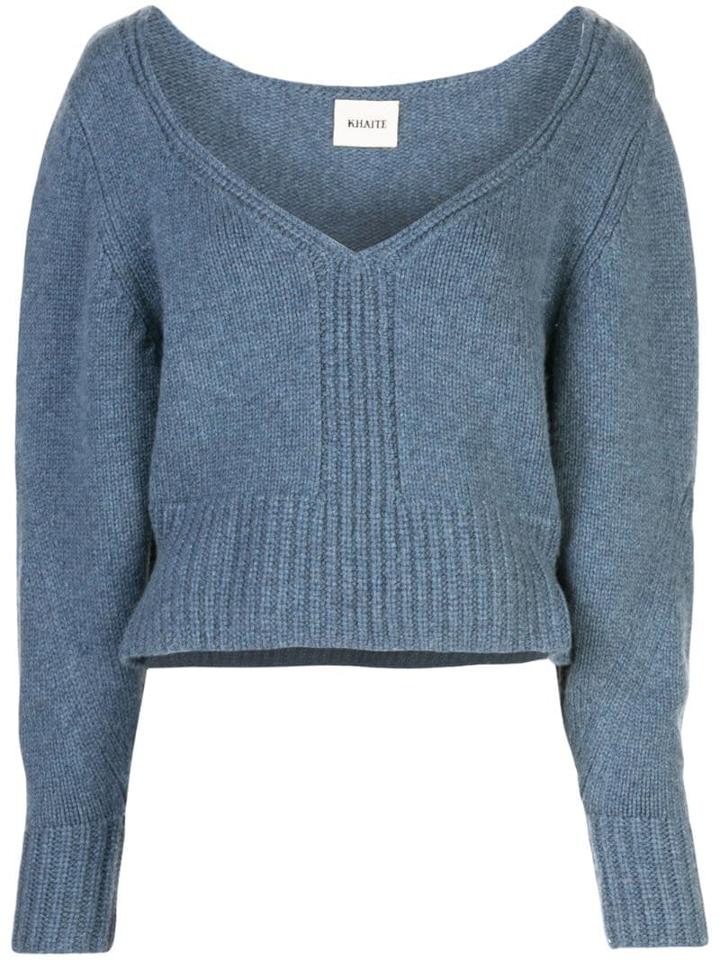 Khaite Cropped V-neck Jumper - Blue