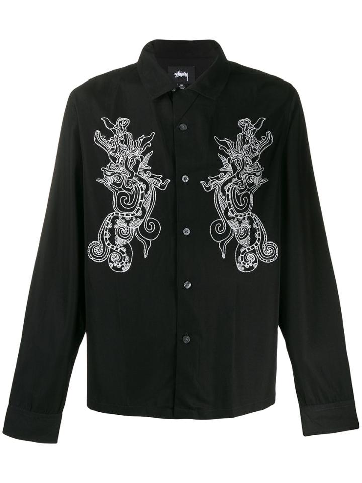 Stussy Long-sleeved Embroidered Dragon Shirt - Black