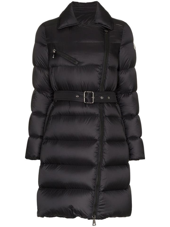 Moncler Gelinotte Belted Feather Down And Virgin Wool Coat - Black