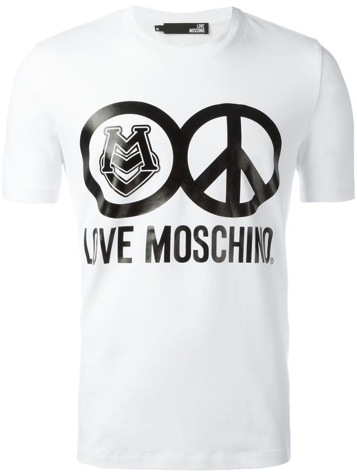 Love Moschino Logo Print T-shirt, Men's, Size: Xxl, White, Cotton/spandex/elastane