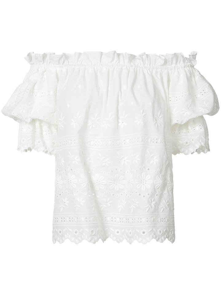 Love Shack Fancy - Bardot Eyelet Top - Women - Cotton - M, White, Cotton