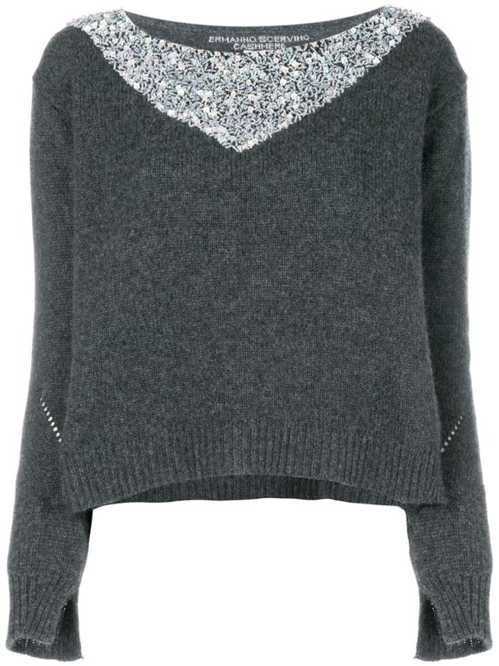 Ermanno Scervino Embellished Contrast Sweater - Grey