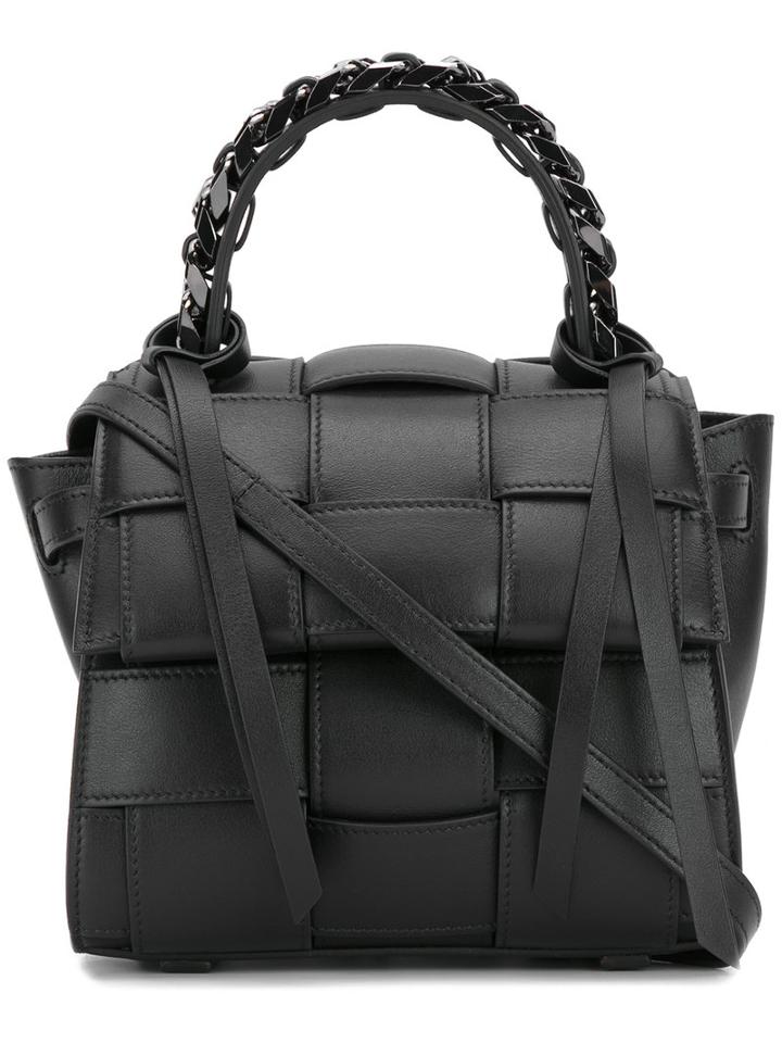 Elena Ghisellini - Woven Texture Satchel Bag - Women - Cotton/leather - One Size, Black, Cotton/leather