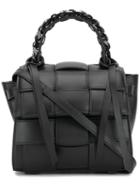 Elena Ghisellini - Woven Texture Satchel Bag - Women - Cotton/leather - One Size, Black, Cotton/leather
