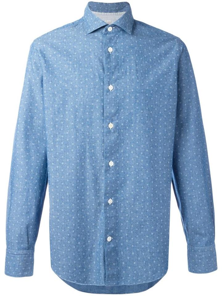 Eleventy Polka Dots Print Shirt, Men's, Size: 42, Blue, Cotton