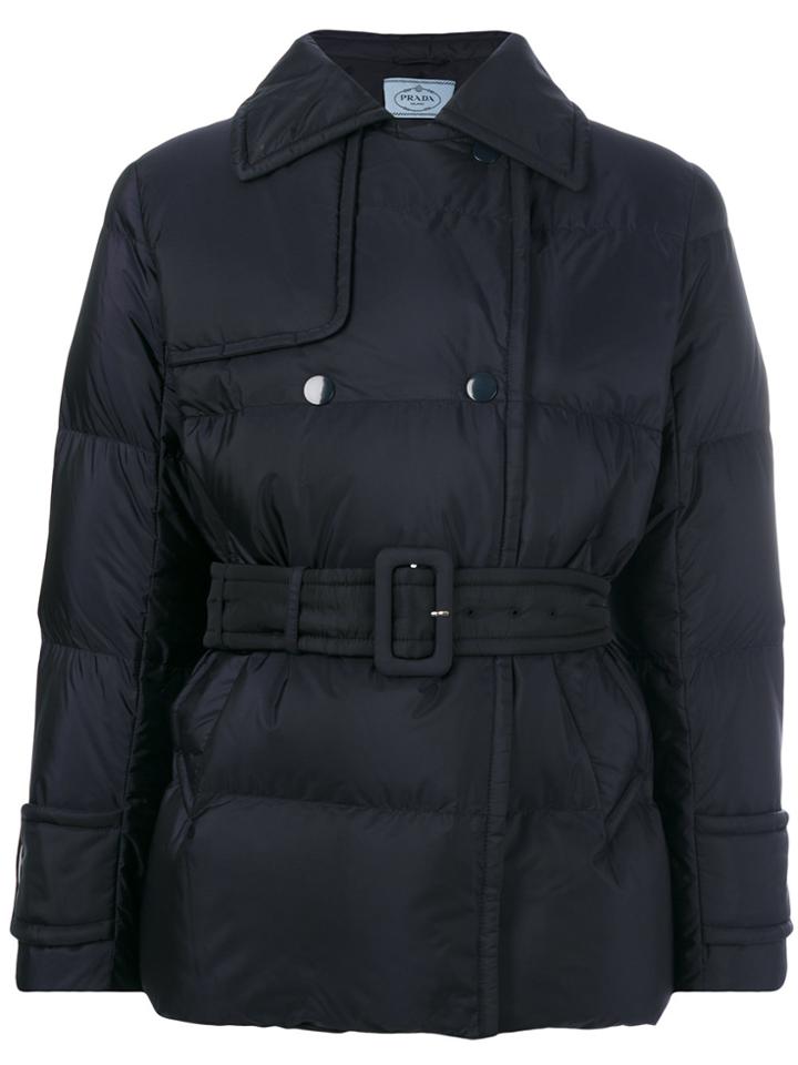 Prada Belted Padded Jacket - Blue