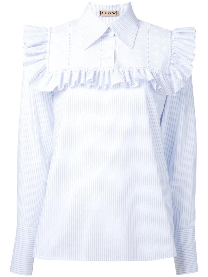 Flow The Label - Ruffled Detail Striped Shirt - Women - Cotton/polyester - M, White, Cotton/polyester