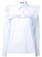 Flow The Label - Ruffled Detail Striped Shirt - Women - Cotton/polyester - M, White, Cotton/polyester