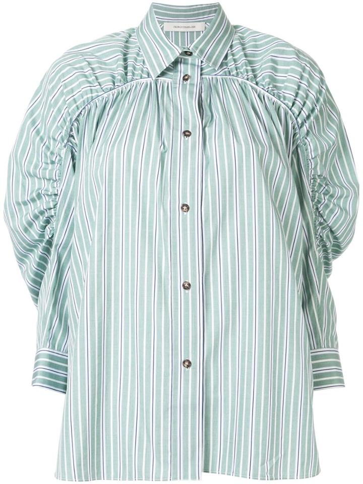 Cédric Charlier Striped Ruched Shirt - Green