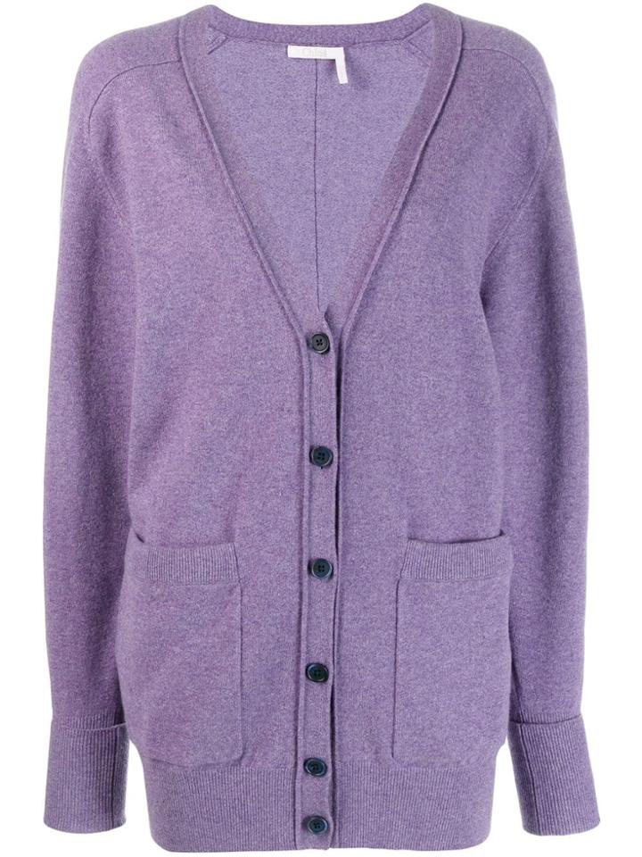 Chloé V-neck Cardigan - 575 Shadow Purple