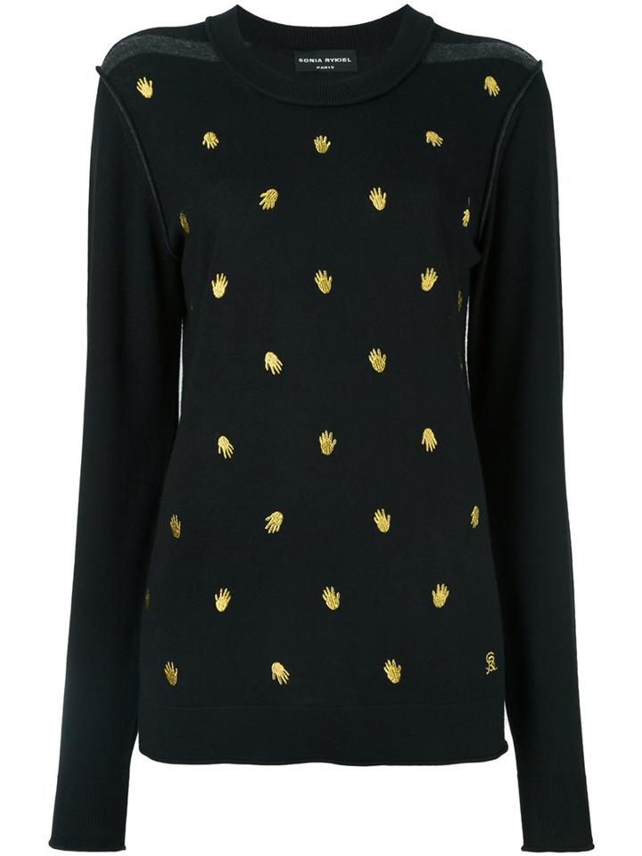 Sonia Rykiel Embroidered Hand Jumper, Women's, Size: Medium, Black, Silk/wool