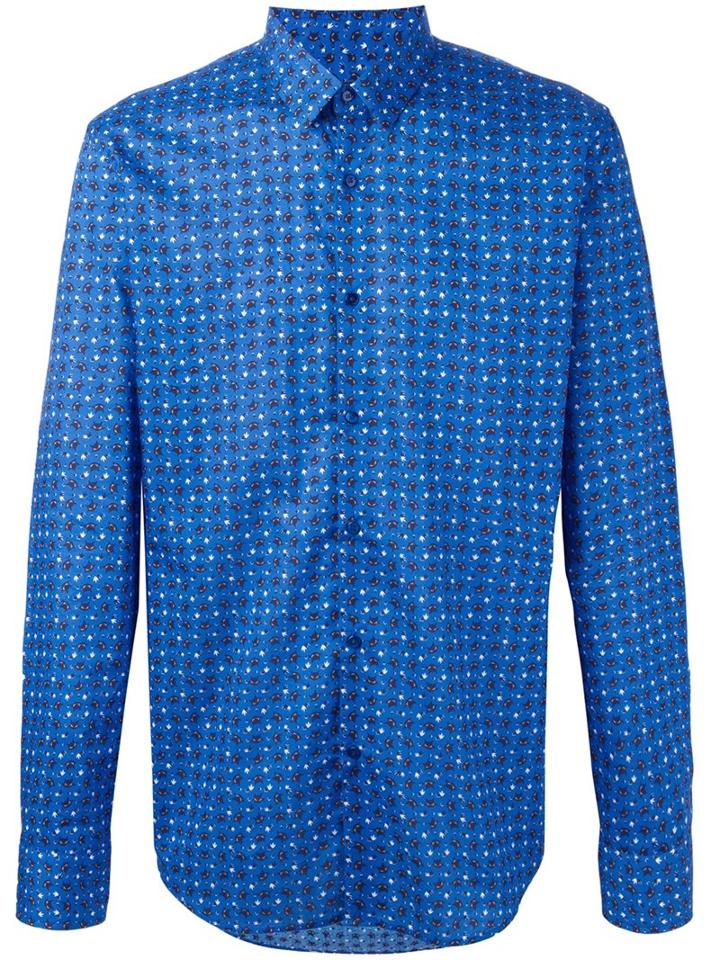 Fendi Bag Bugs Shirt, Men's, Size: 42, Blue, Cotton