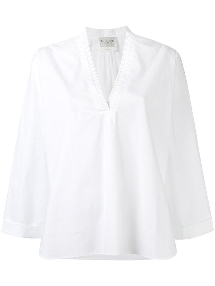 Forte Forte V-neck Shift Blouse, Women's, Size: Iii, White, Cotton
