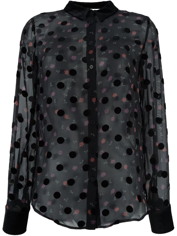 Sonia By Sonia Rykiel Semi-sheer Polka-dot Blouse, Women's, Size: 36, Black, Silk/viscose