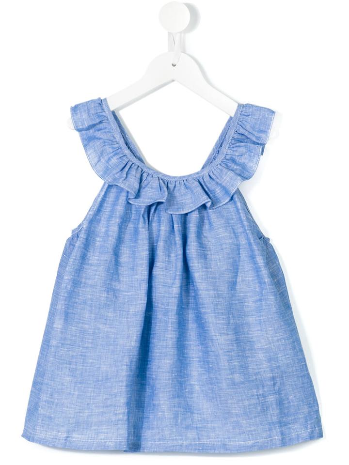 Little Bear - Ruffled Neck Dress - Kids - Linen/flax - 10 Yrs, Blue
