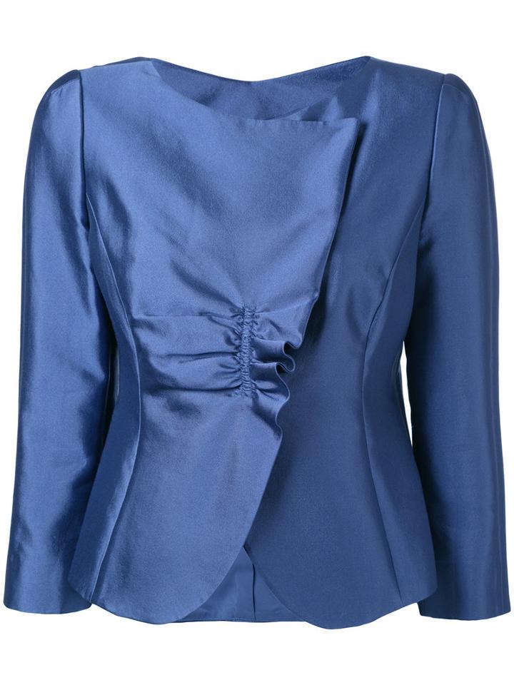 Armani Collezioni Metallic Ruched Blazer, Women's, Size: 44, Blue, Cotton/silk/polyester/spandex/elastane