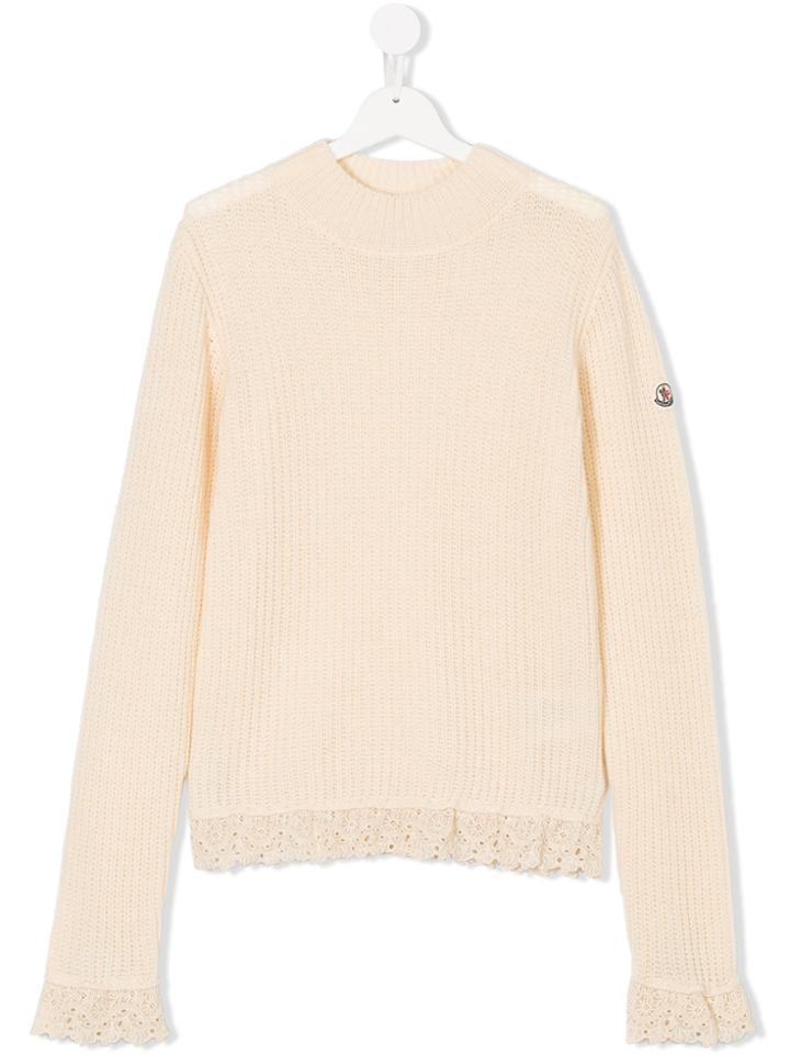 Moncler Kids Embroidered Hem Jumper - Nude & Neutrals