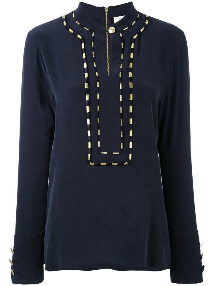 Pierre Balmain - Piped Trim Blouse - Women - Silk - 38, Blue, Silk