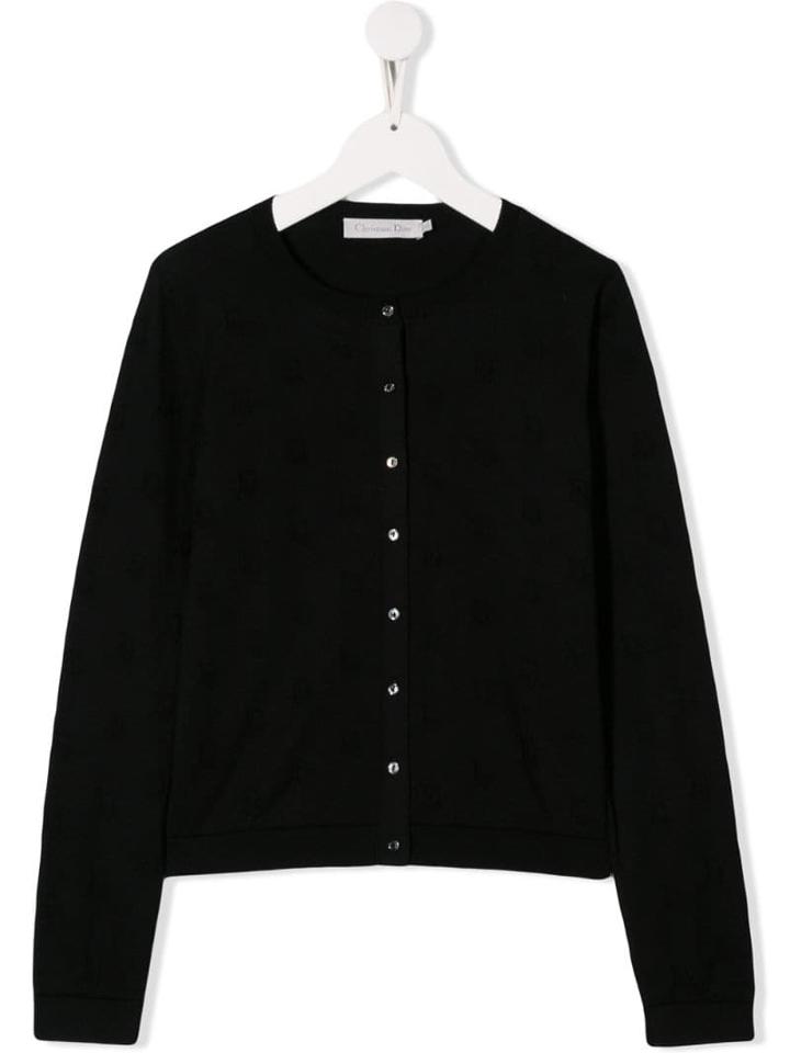 Baby Dior Teen Logo Intarsia Cardigan - Black