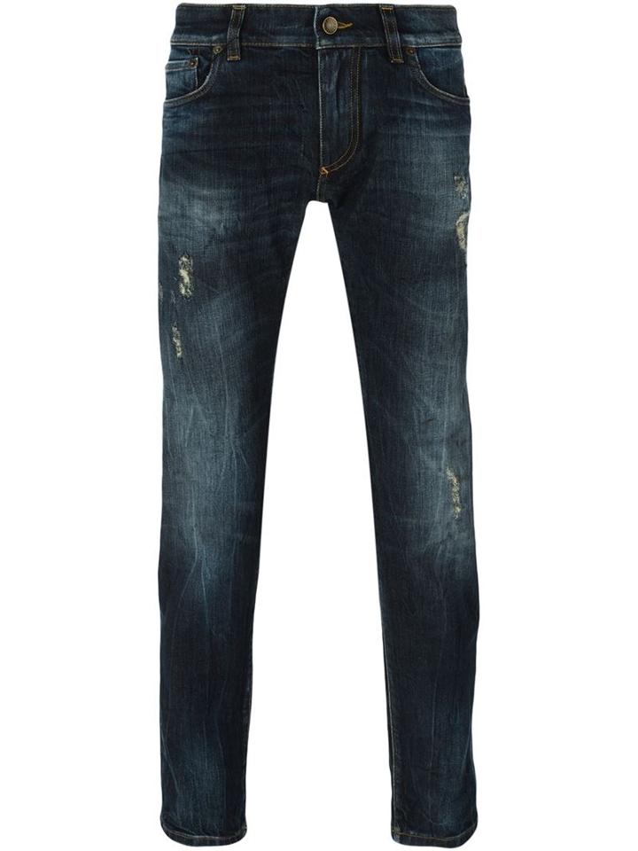Dolce & Gabbana Distressed Slim Jeans, Men's, Size: 46, Blue, Cotton/spandex/elastane