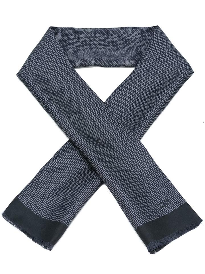 Z Zegna Printed Scarf, Men's, Grey, Silk