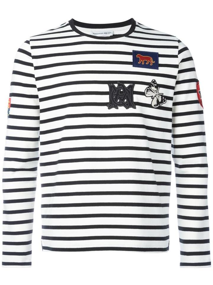 Alexander Mcqueen Badge Appliqué Striped Top, Men's, Size: Large, White, Cotton