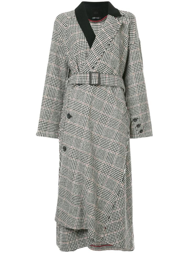 Aula Houndstooth Check Coat - Black
