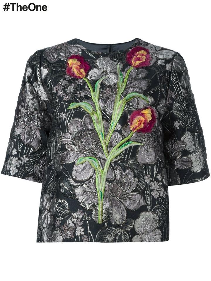 Dolce & Gabbana Tulip Floral Embroidered Top, Women's, Size: 46, Black, Silk/lurex/acetate