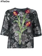 Dolce & Gabbana Tulip Floral Embroidered Top, Women's, Size: 46, Black, Silk/lurex/acetate