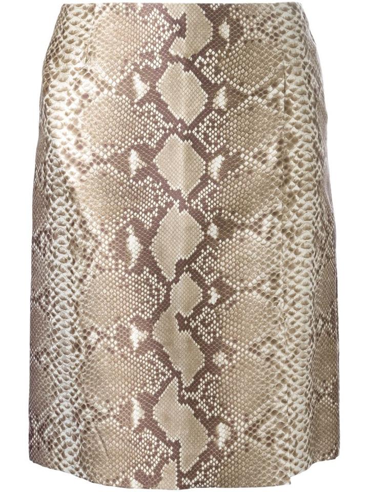 Tory Burch Python Effect Skirt, Women's, Size: 8, Nude/neutrals, Silk/wool