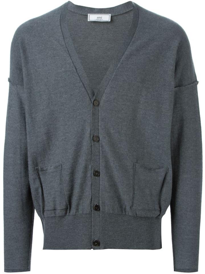 Ami Alexandre Mattiussi V-neck Cardigan, Men's, Size: Small, Grey, Wool