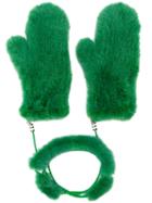 Liska - Fur Mittens With Chain Link - Women - Mink Fur - One Size, Green, Mink Fur