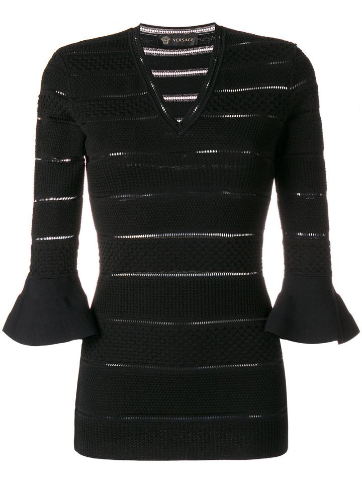 Versace - Panelled V-neck Sweater - Women - Polyester/viscose - 44, Black, Polyester/viscose