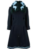 Fendi Fox Fur Collar Coat, Women's, Size: 42, Blue, Spandex/elastane/cashmere/wool/lamb Skin