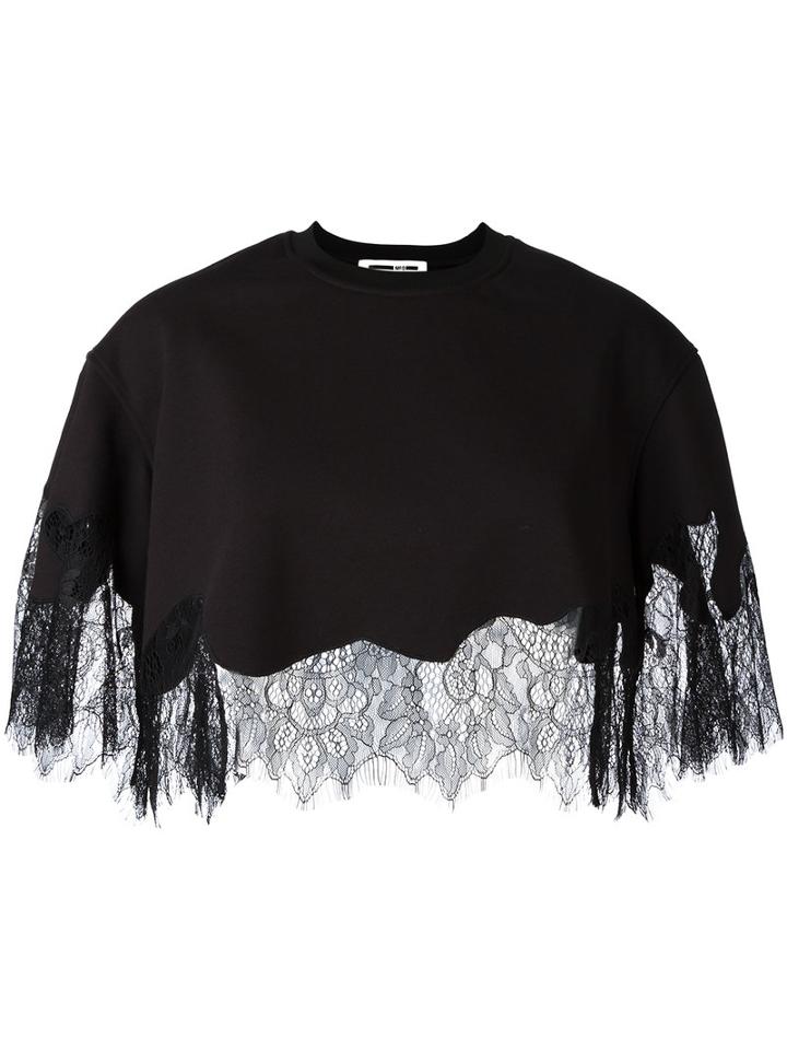 Mcq Alexander Mcqueen Lace Hem Cropped Blouse, Women's, Size: Xxs, Black, Cotton/polyester/polyamide