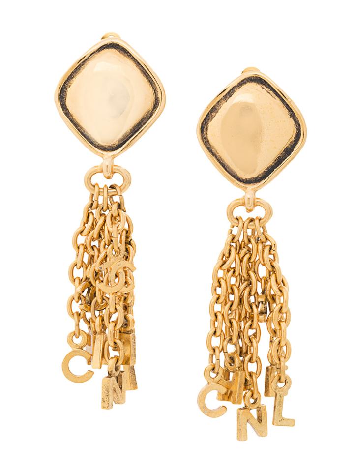 Chanel Vintage Diamond Swing Chain Earrings - Metallic