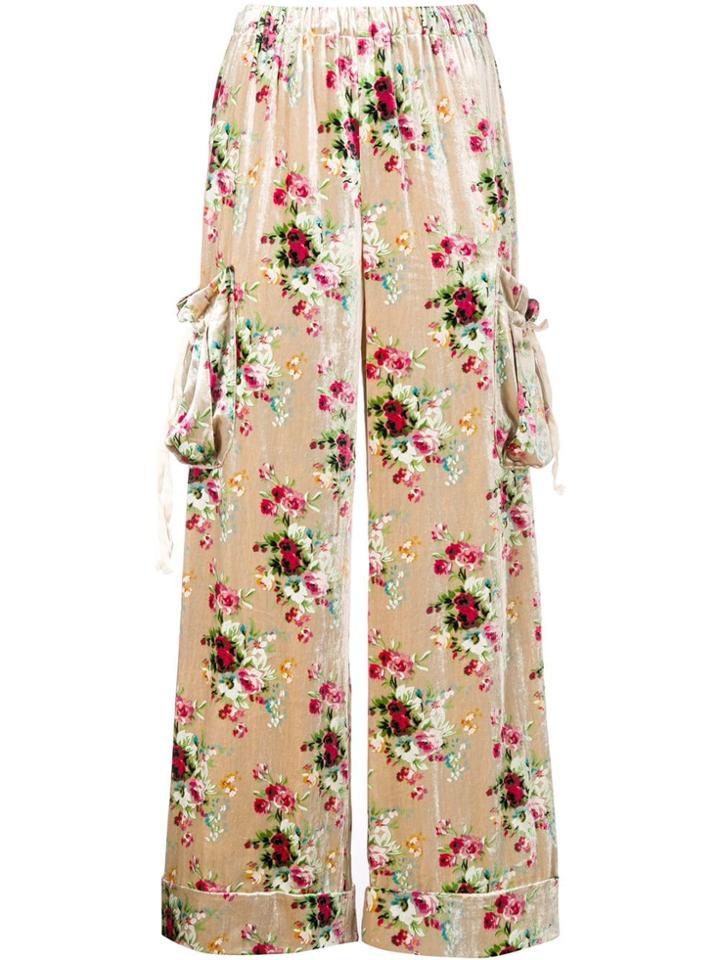 Comme Des Garçons Vintage Floral Print Velvet Trousers - Neutrals