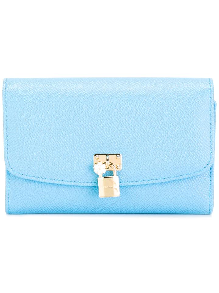 Dolce & Gabbana Padlock And Flower Embellished Purse, Women's, Blue, Calf Leather