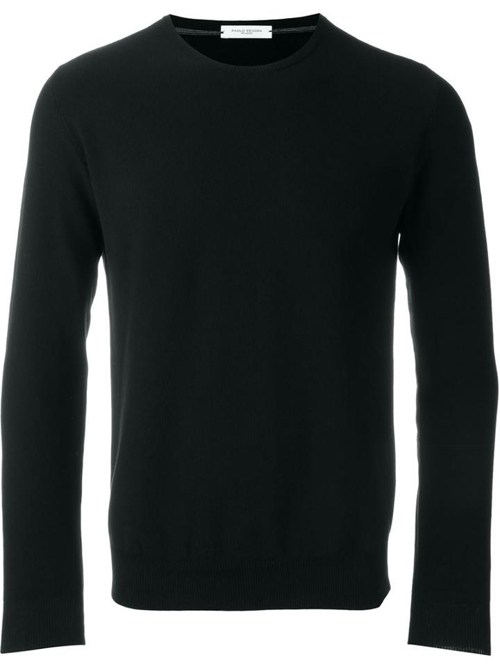 Paolo Pecora Crew Neck Sweater, Men's, Size: M, Black, Cotton/polyamide
