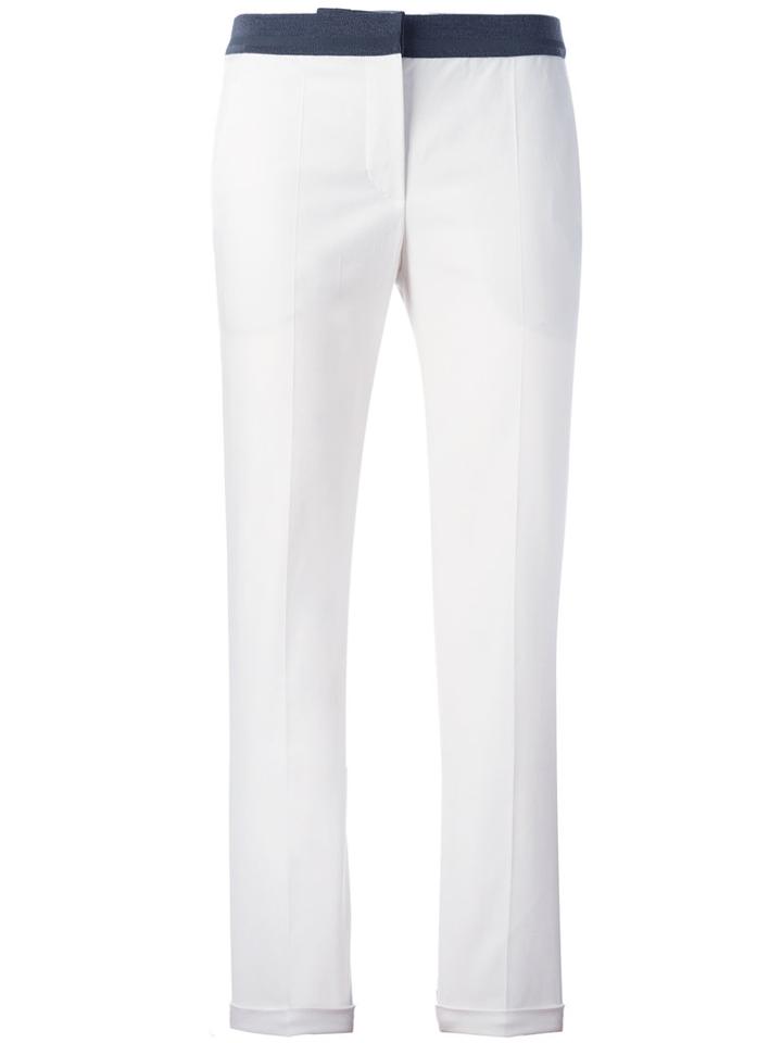 Brunello Cucinelli Contrast Waist Trousers, Women's, Size: 40, White, Cotton/polyester/spandex/elastane/acetate