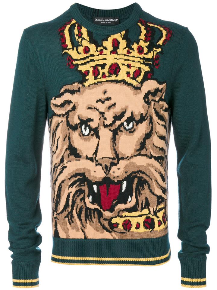 Dolce & Gabbana Intarsia Knit Lion King Jumper - Green
